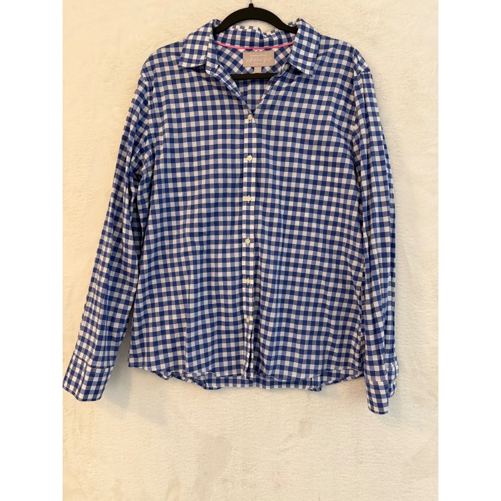 Banana Republic Soft Wash Shirt Womens XL Gingham Cotton Button Down Blue White